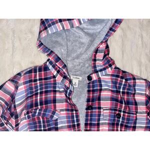 L.L. Bean Hooded Flannel Shirt Jacket Womens M Plaid Fleece Lined Shacket